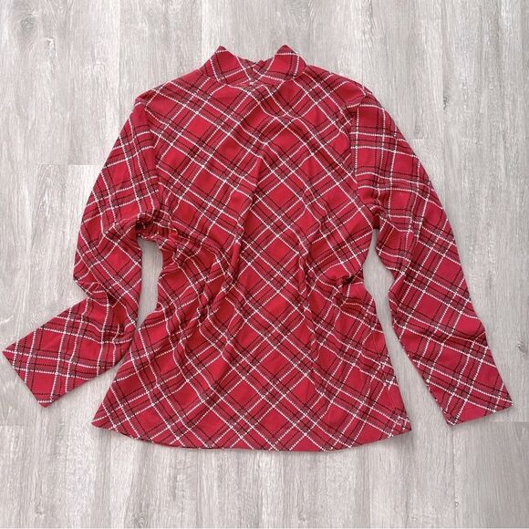 Women's Plus Size Red Ugly Christmas Holiday Plaid Cotton Long Sleeve Top 3X - Picture 2 of 2